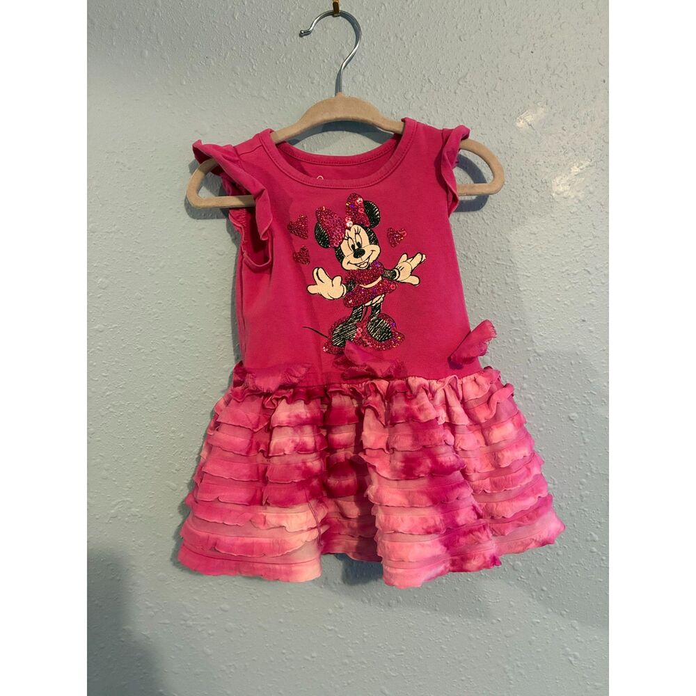 Disney Minnie Mouse Pink Sequin Ruffle Dress Girls 6-9 Months Tie Dye Skirt